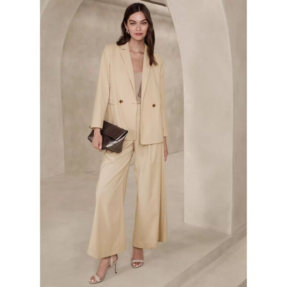 Banana Republic Women's Flannel Blazer Double Breasted Stretch Oyster Pearl Sz18 - Picture 1 of 8